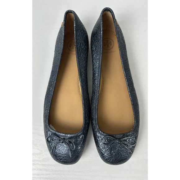Tory Burch Shoes Laila Driver Ballet Flat - Royal Blue Crinkle Leather Size 7.5 - Picture 1 of 4